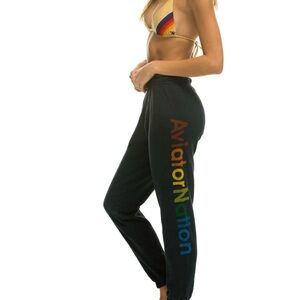 Aviator Nation Black Sweatpants with Rainbow Logo